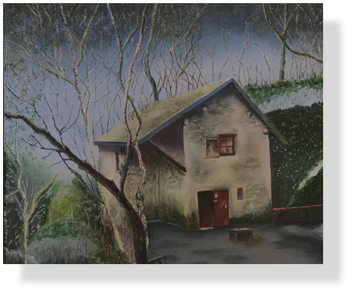 Altes Haus verborgen im Wald (109), 50 x 60 cm 2024